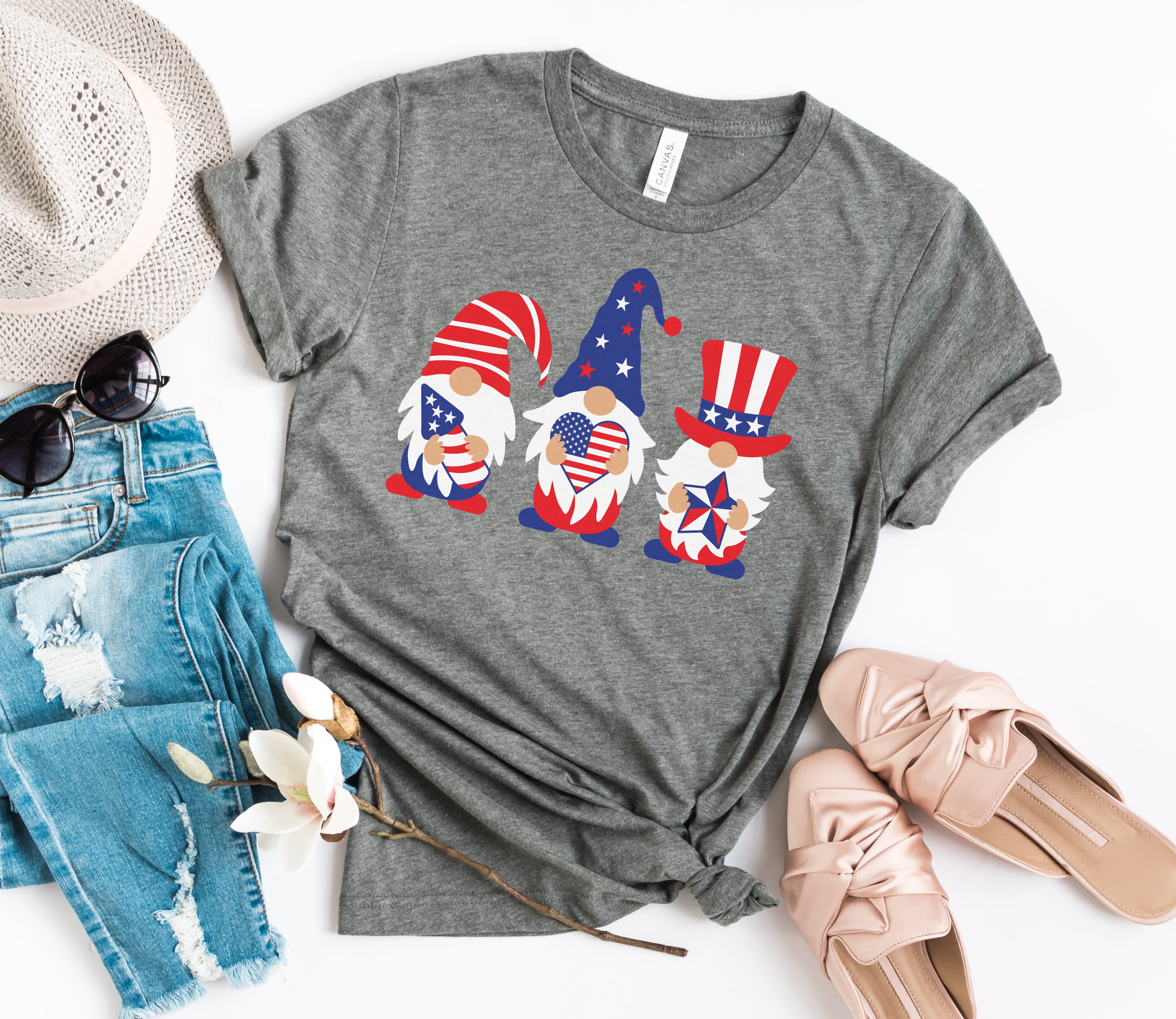 RYRJJ On Clearance 4th of July Cute Gnomes Tops for Women American Flag  Patriotic Shirts Summer Short Sleeve Independence Day Graphic Tee 01#Black  L 