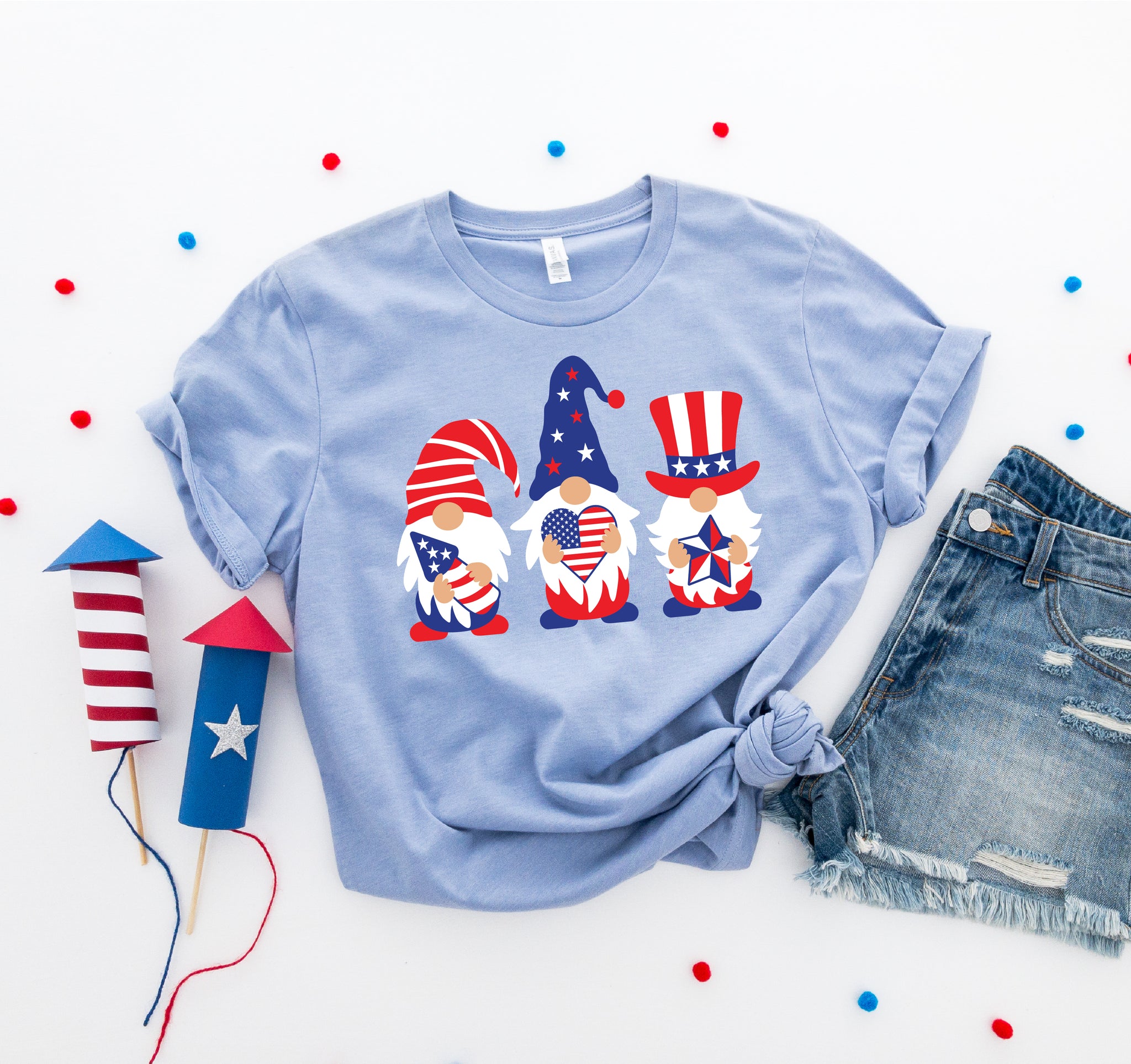 RYRJJ On Clearance 4th of July Cute Gnomes Tops for Women American Flag  Patriotic Shirts Summer Short Sleeve Independence Day Graphic Tee 01#Black  L 