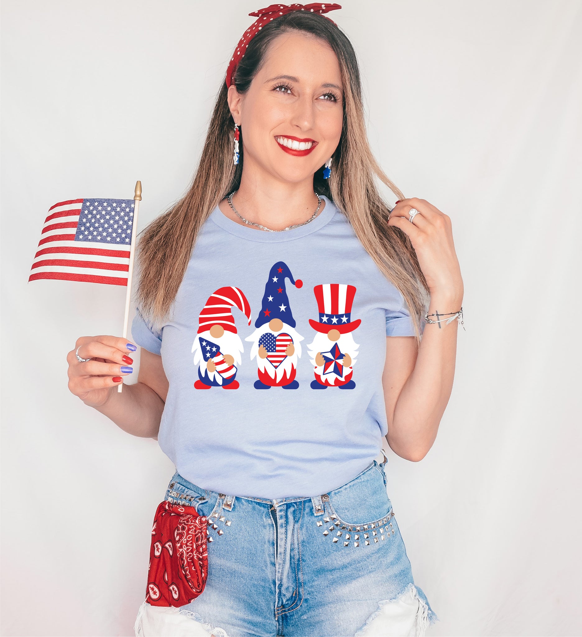 RYRJJ On Clearance 4th of July Cute Gnomes Tops for Women American Flag  Patriotic Shirts Summer Short Sleeve Independence Day Graphic Tee 01#Black  L 